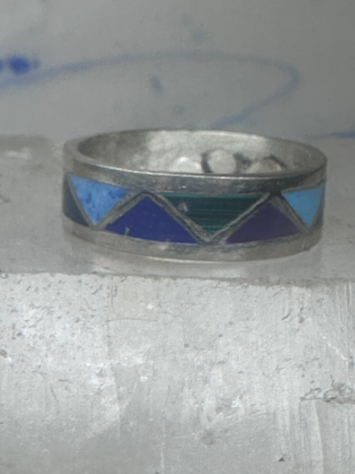 Vintage Sterling Silver Multi Stone Geometric Rough Inlay Band Ring Size 7.75 925