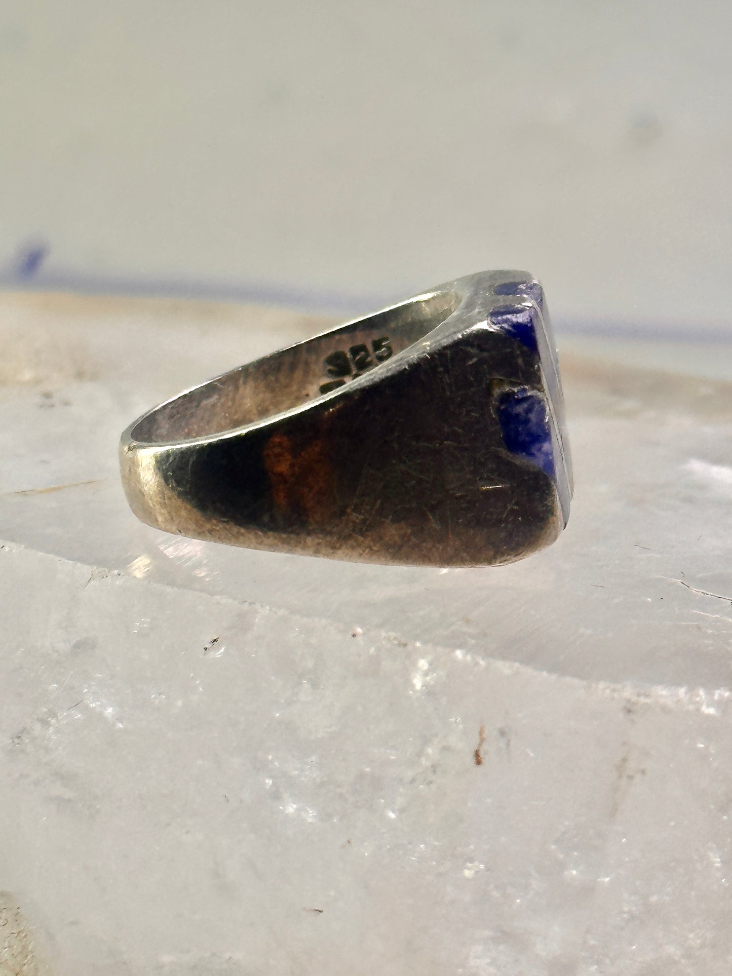 Mexico Taxco ring size 6 blue lapis or sodalite ? wide band sterling silver women men
