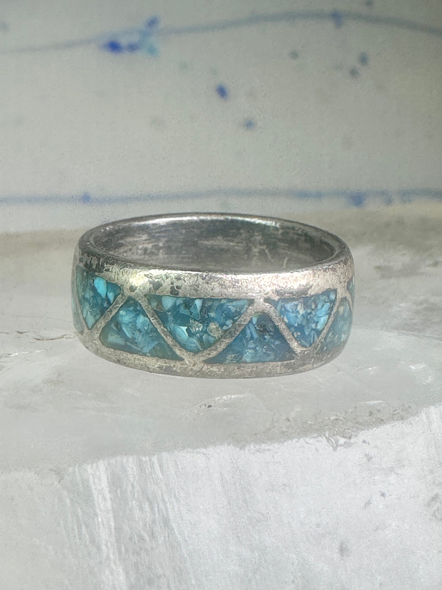 Zuni turquoise ring wedding band Size 7 Vintage sterling silver women men