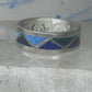 Vintage Sterling Silver Multi Stone Geometric Rough Inlay Band Ring Size 7.75 925