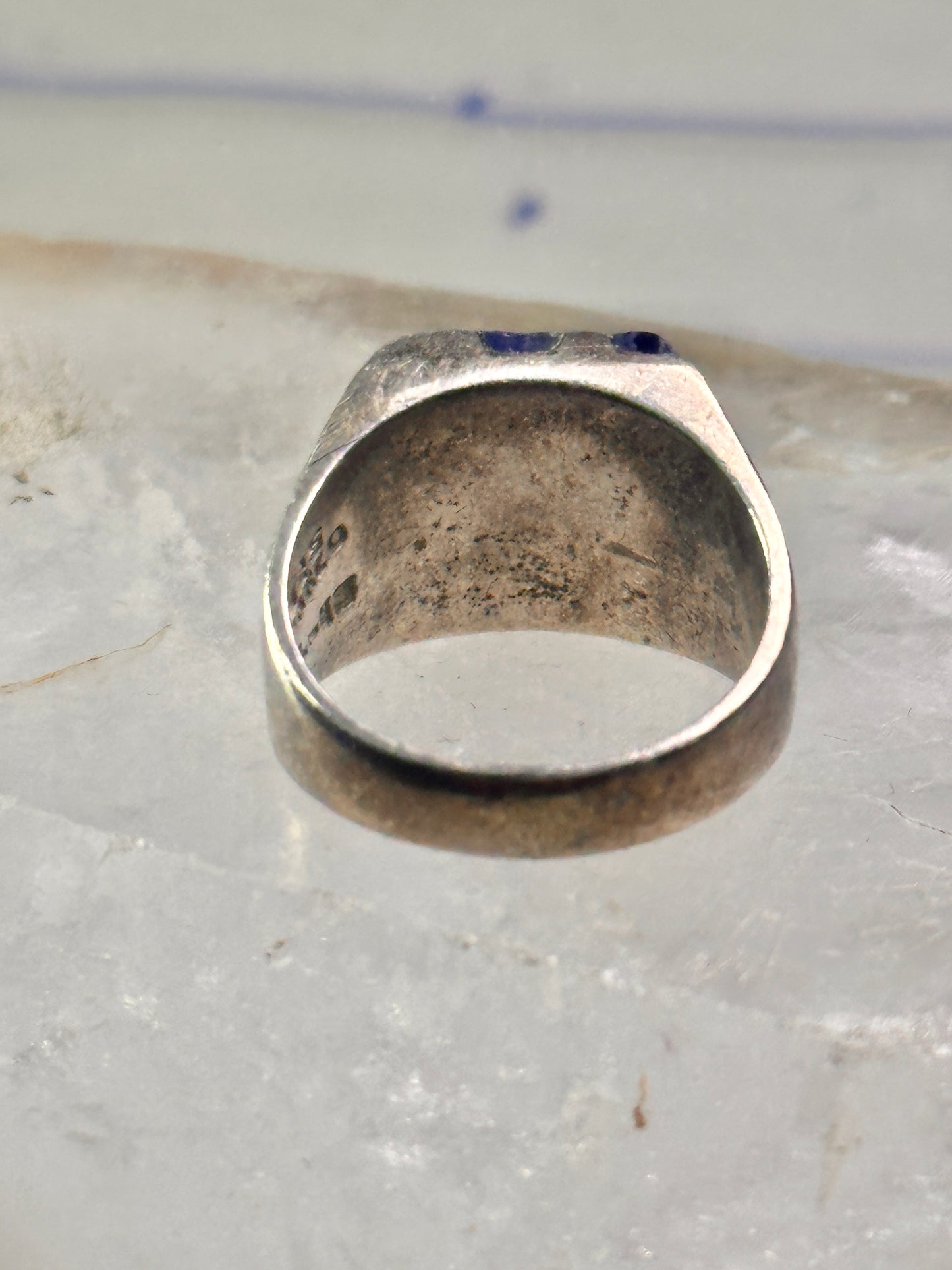Mexico Taxco ring size 6 blue lapis or sodalite ? wide band sterling silver women men