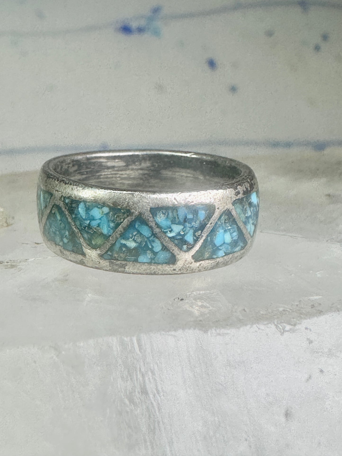 Zuni turquoise ring wedding band Size 7 Vintage sterling silver women men