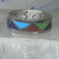 Vintage Sterling Silver Multi Stone Geometric Rough Inlay Band Ring Size 7.75 925