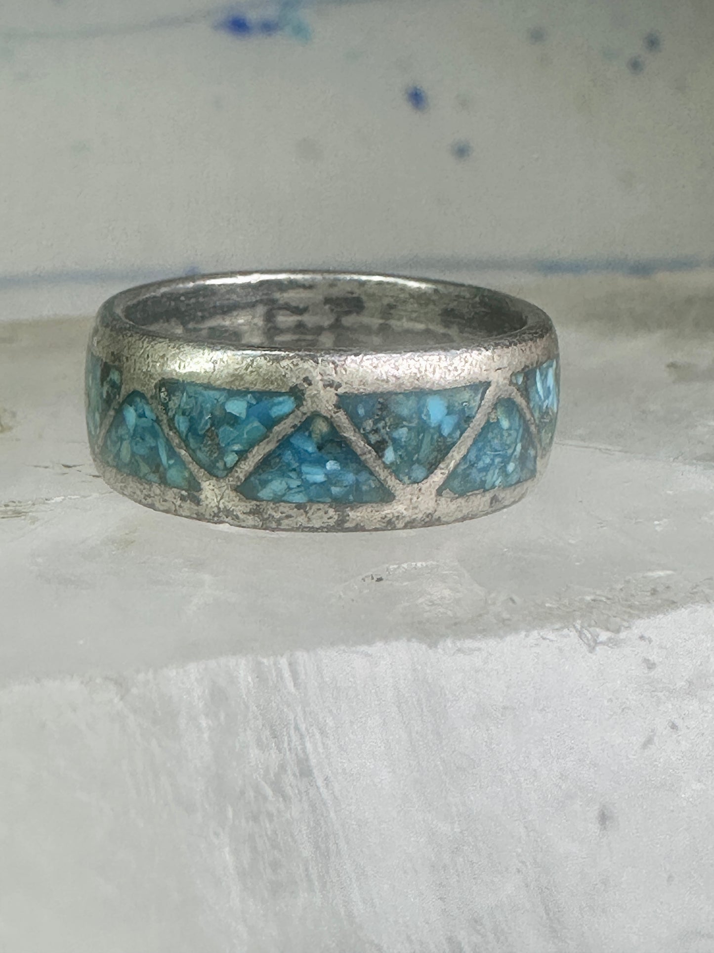 Zuni turquoise ring wedding band Size 7 Vintage sterling silver women men