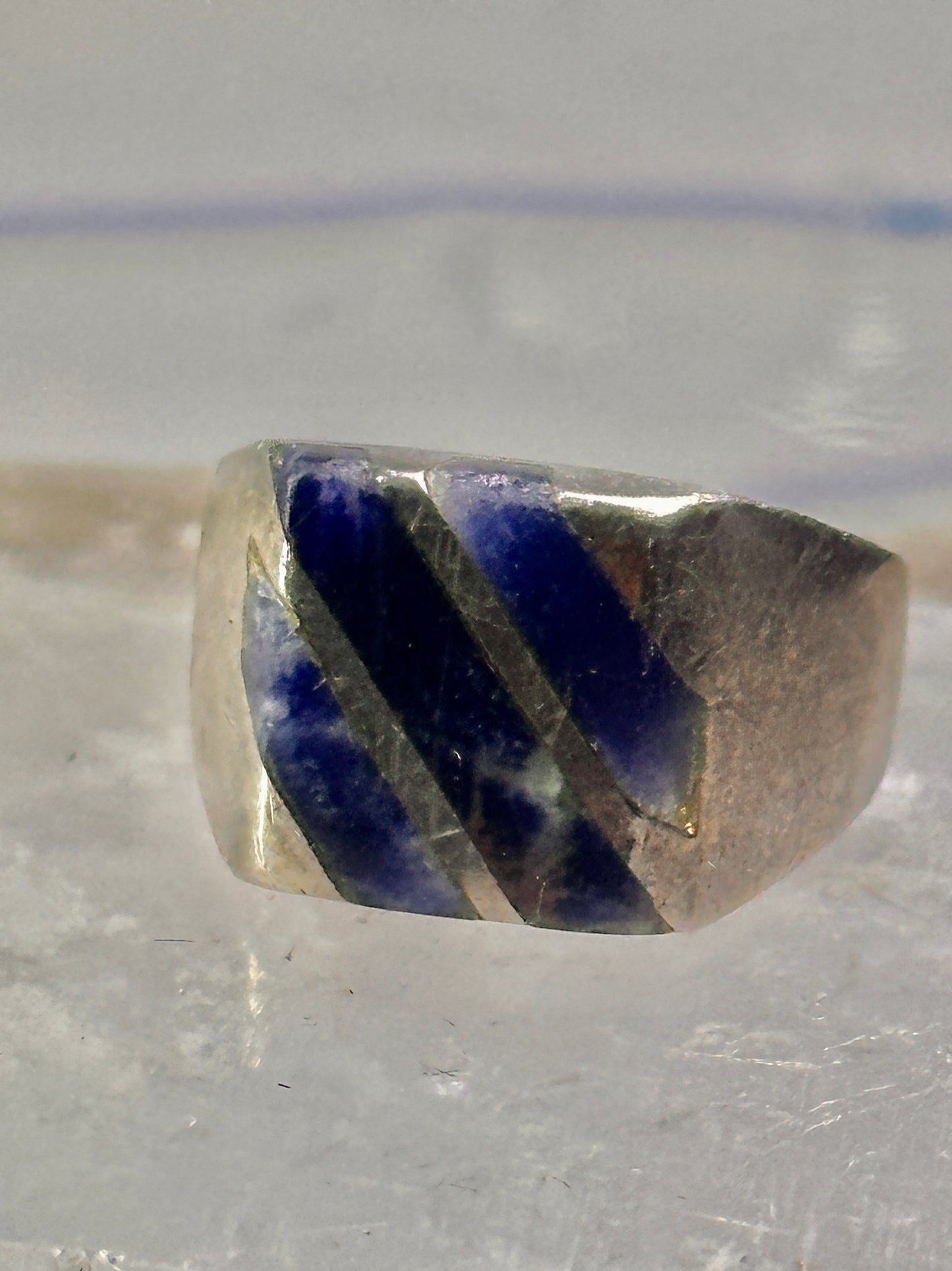 Mexico Taxco ring size 6 blue lapis or sodalite ? wide band sterling silver women men