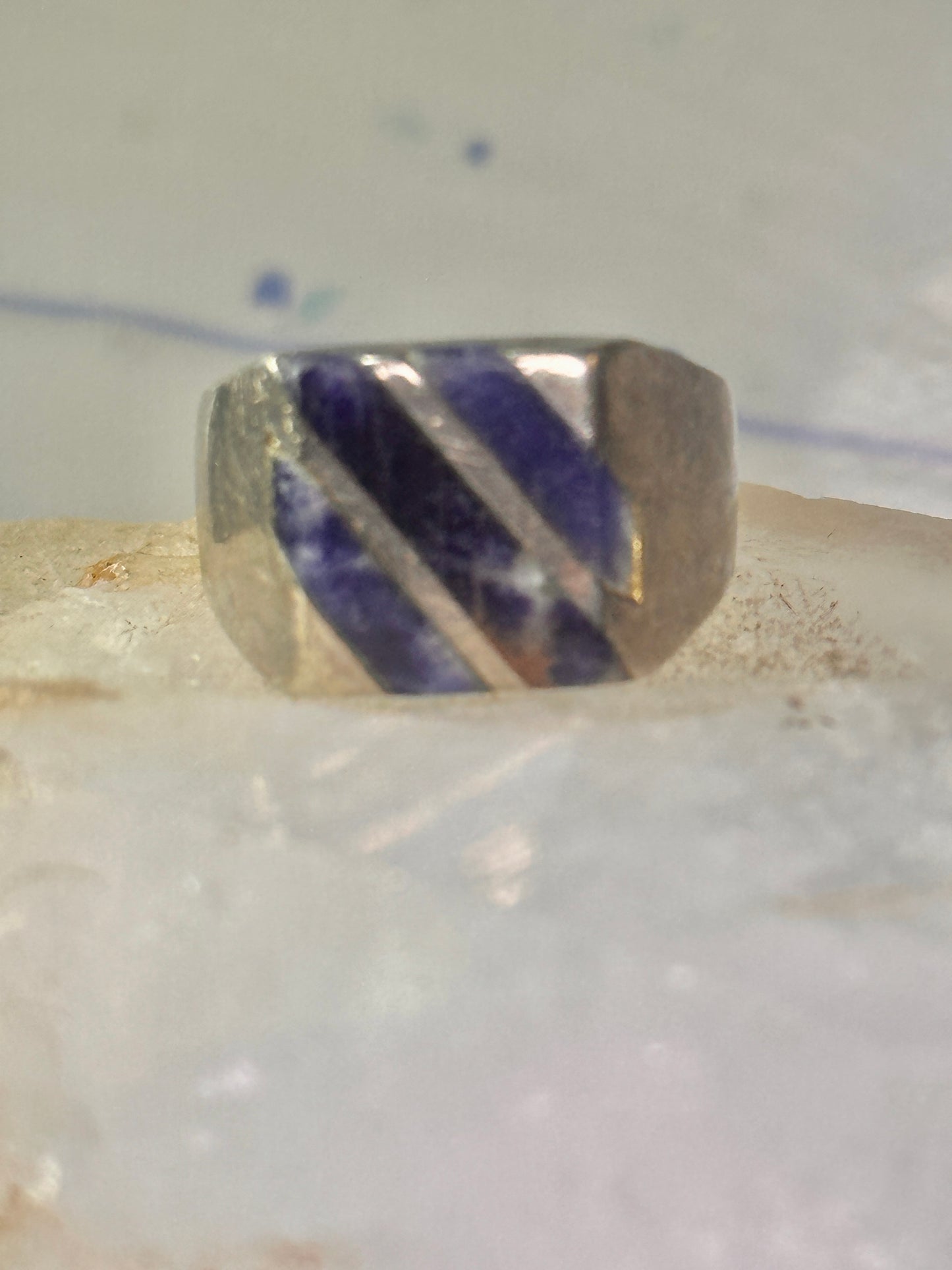 Mexico Taxco ring size 6 blue lapis or sodalite ? wide band sterling silver women men