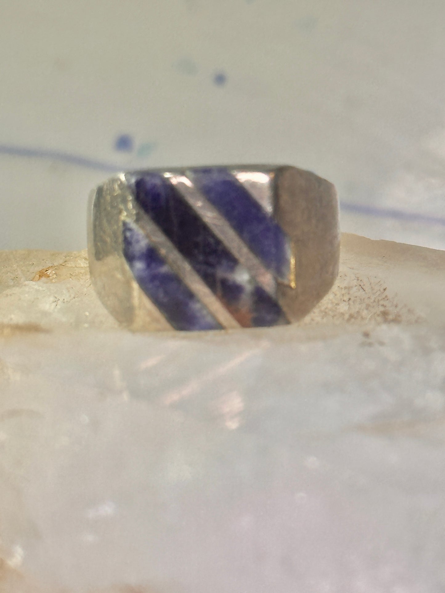 Mexico Taxco ring size 6 blue lapis or sodalite ? wide band sterling silver women men