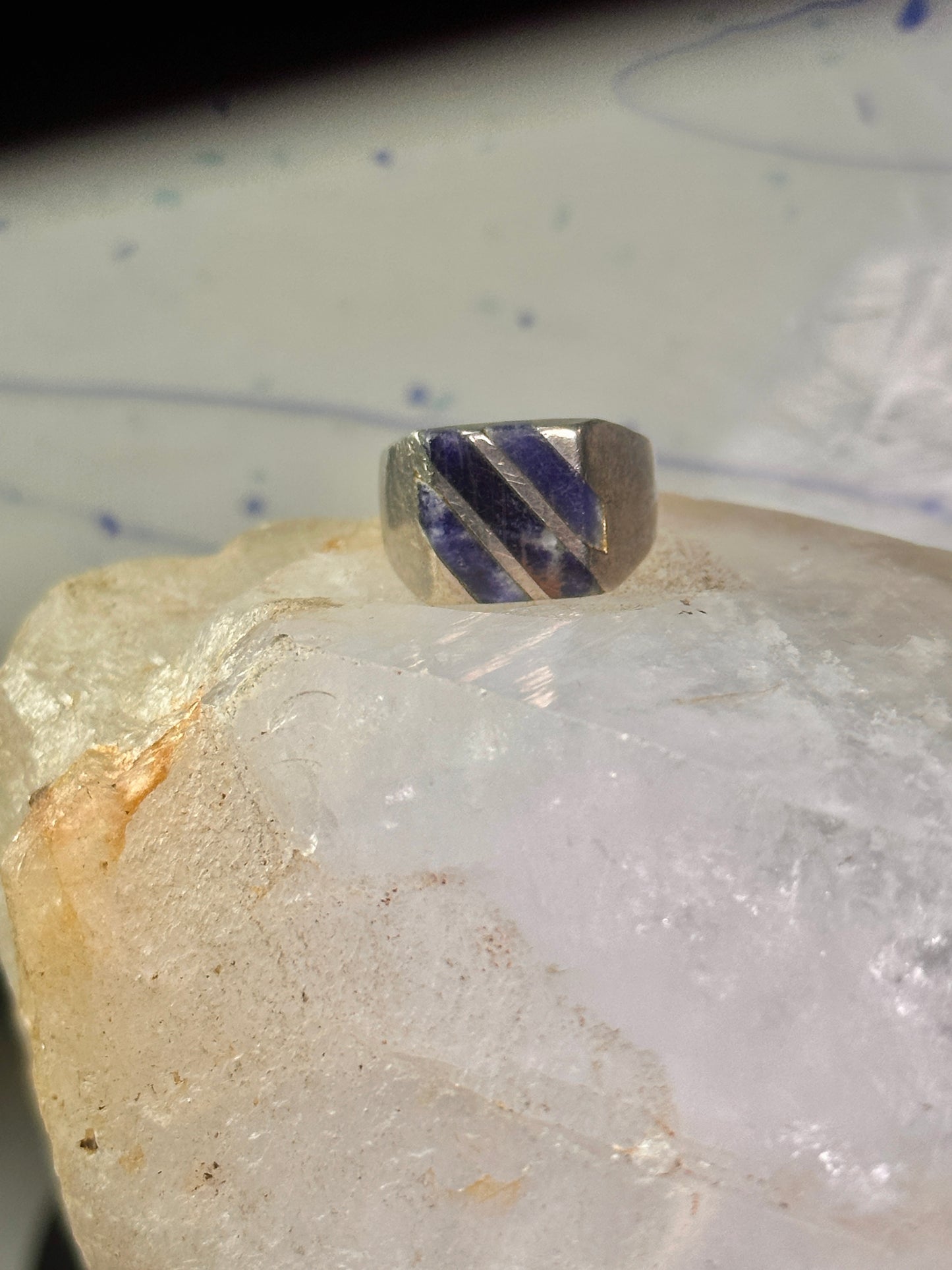 Mexico Taxco ring size 6 blue lapis or sodalite ? wide band sterling silver women men