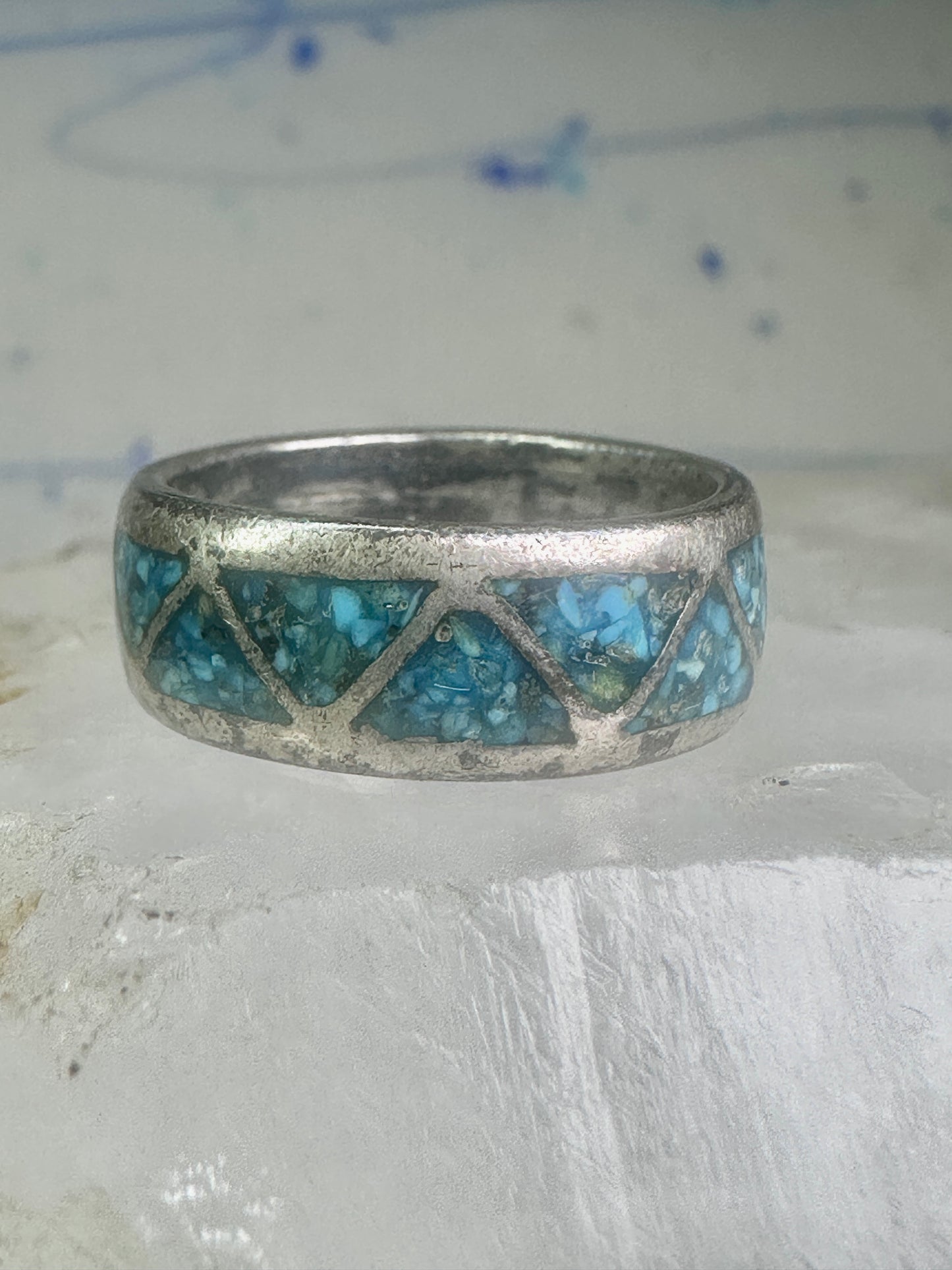 Zuni turquoise ring wedding band Size 7 Vintage sterling silver women men