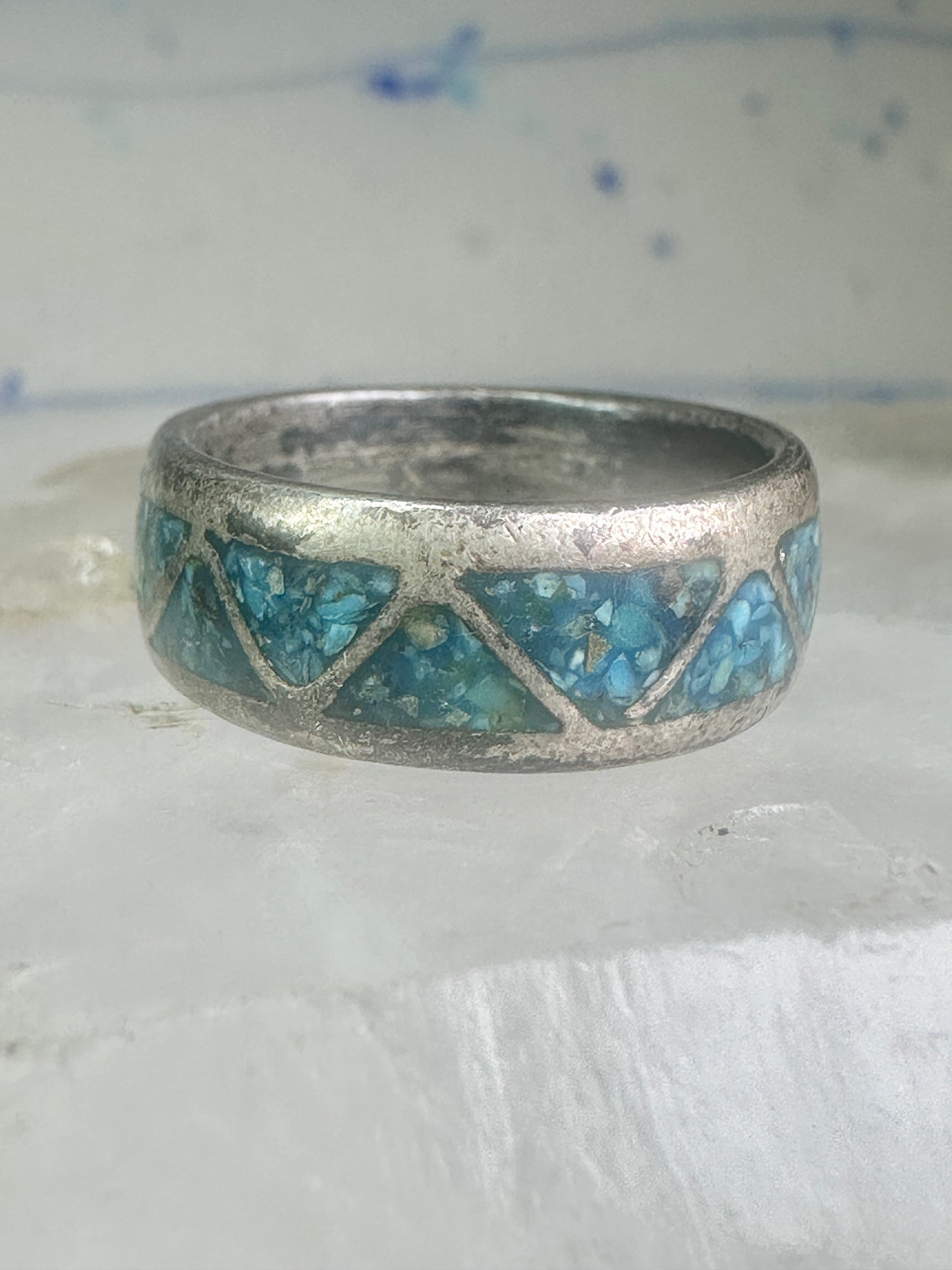 Zuni turquoise ring wedding band Size 7 Vintage sterling silver women men