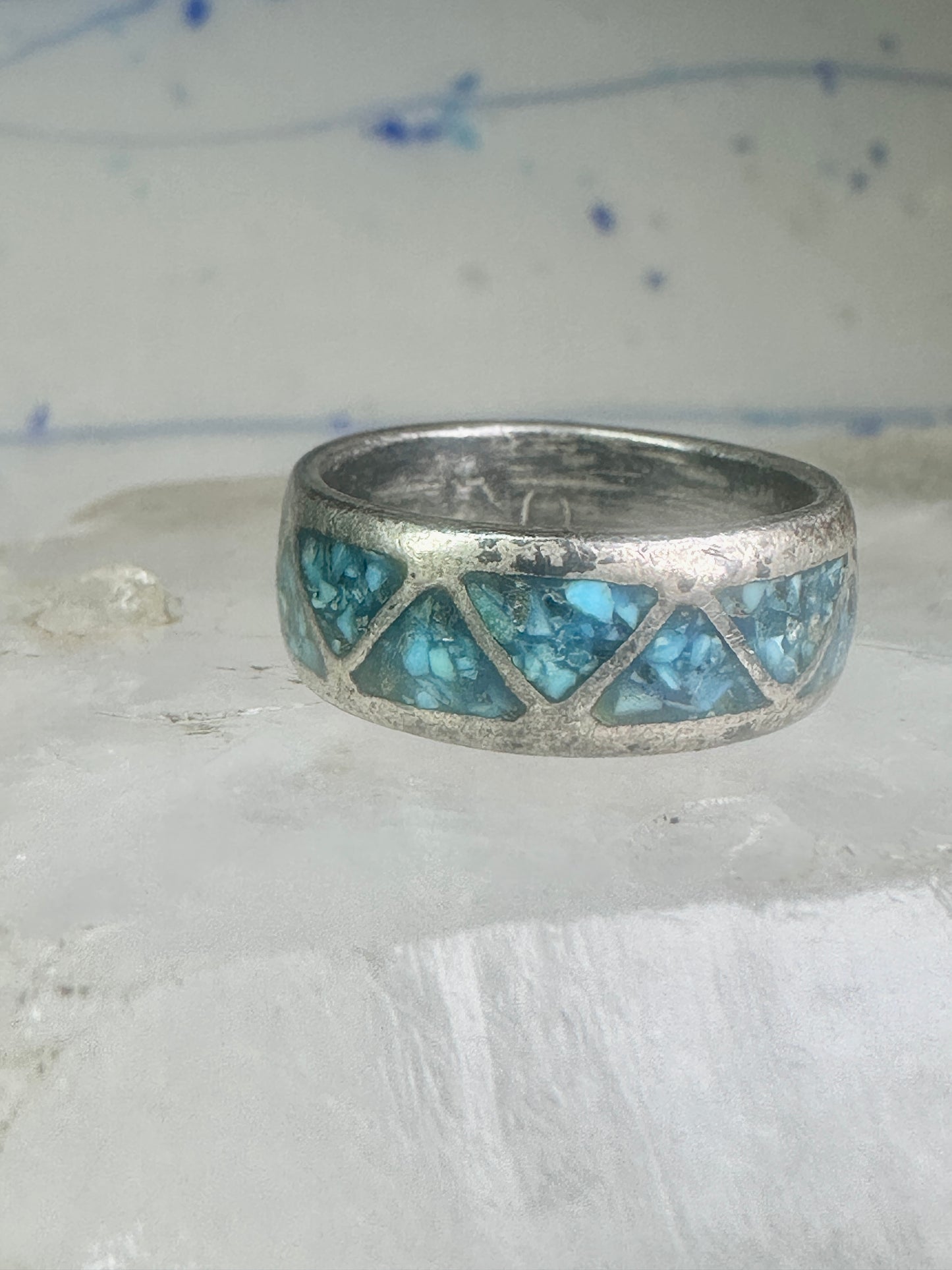 Zuni turquoise ring wedding band Size 7 Vintage sterling silver women men