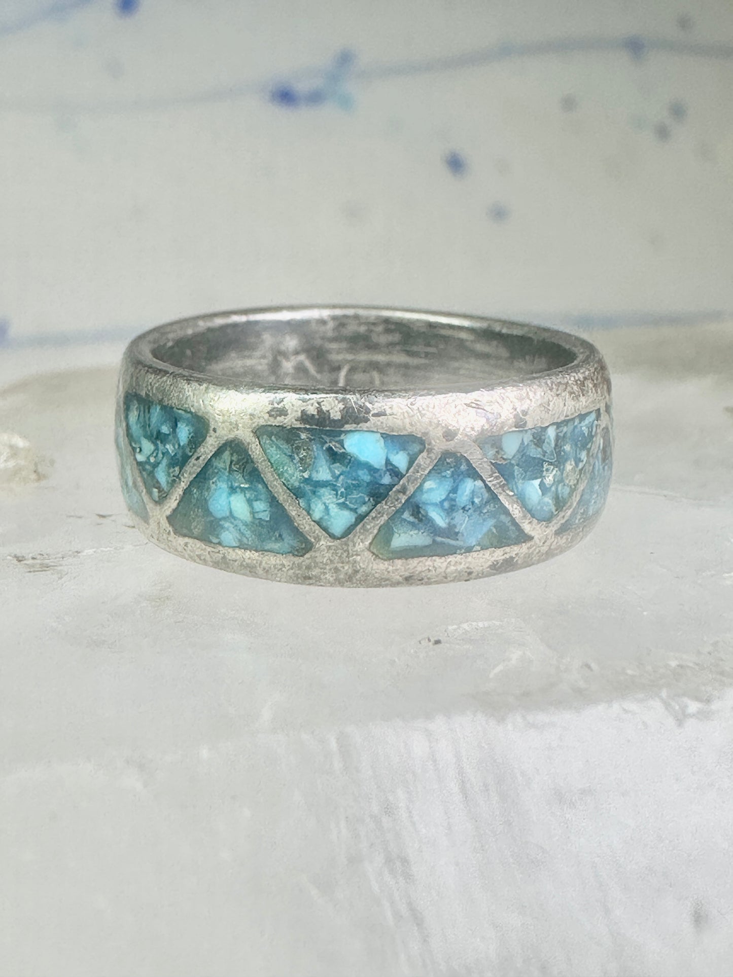 Zuni turquoise ring wedding band Size 7 Vintage sterling silver women men