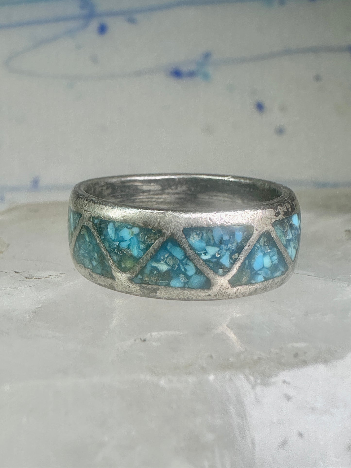 Zuni turquoise ring wedding band Size 7 Vintage sterling silver women men
