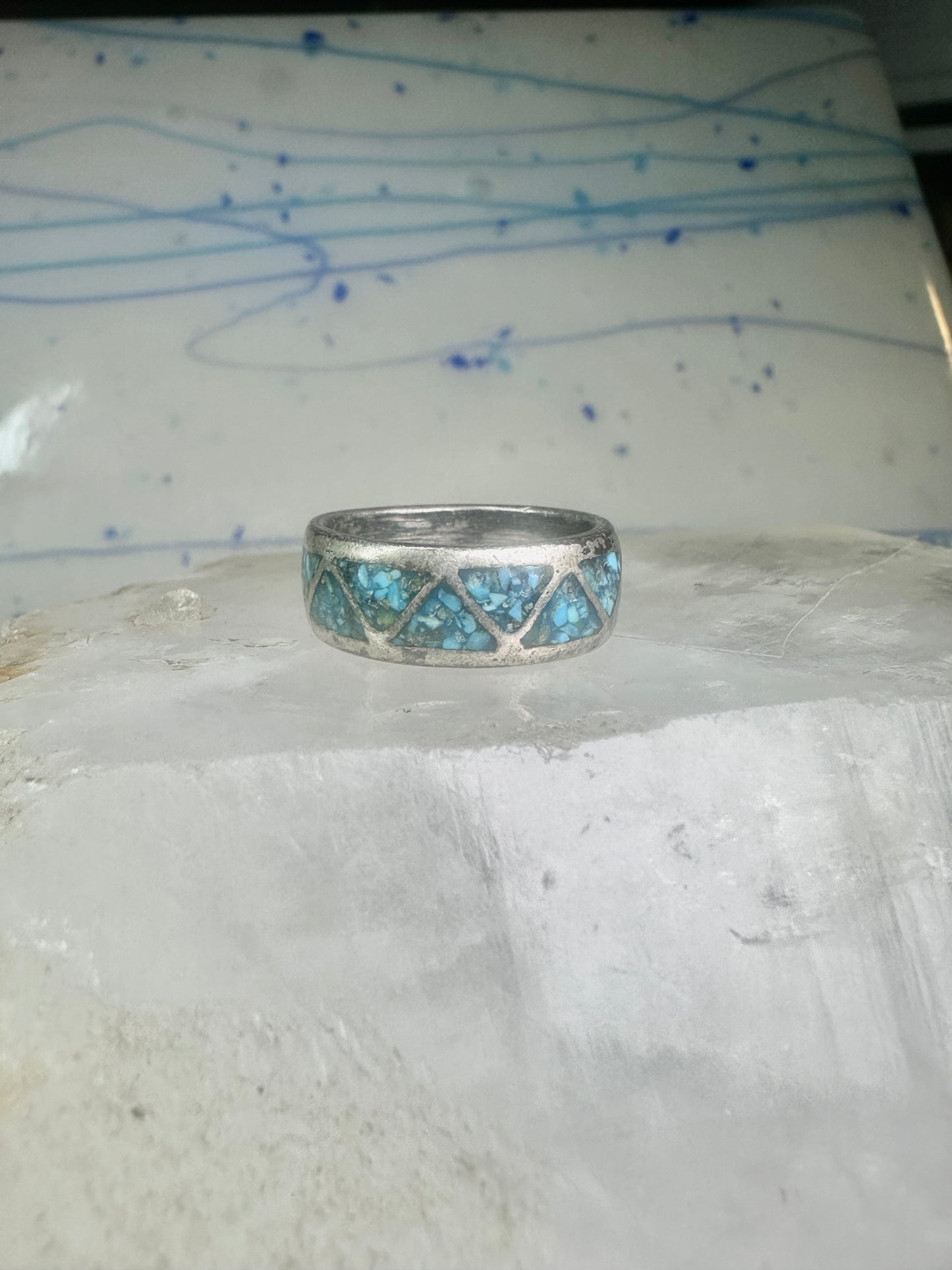 Zuni turquoise ring wedding band Size 7 Vintage sterling silver women men