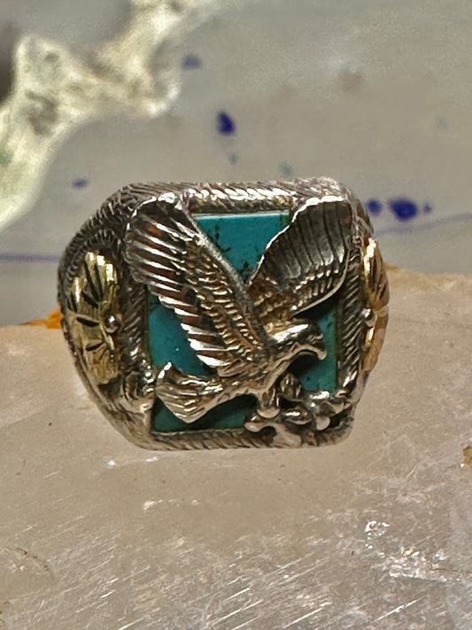 Black Hills Gold Turquoise ring eagle band size 10 sterling silver women men