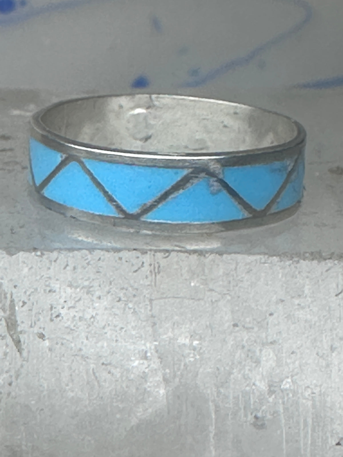 Vintage Sterling Silver Zuni Reconstituted Turquoise Inlay Band Ring Size 8.50 925