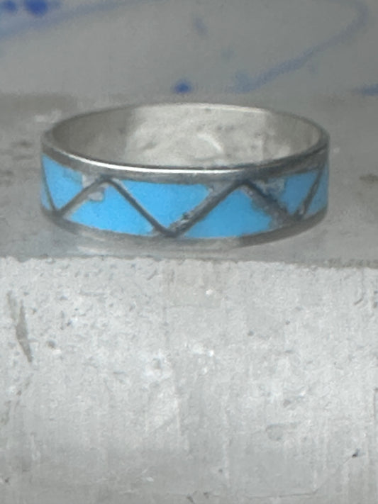 Vintage Sterling Silver Zuni Reconstituted Turquoise Inlay Band Ring Size 8.50 925