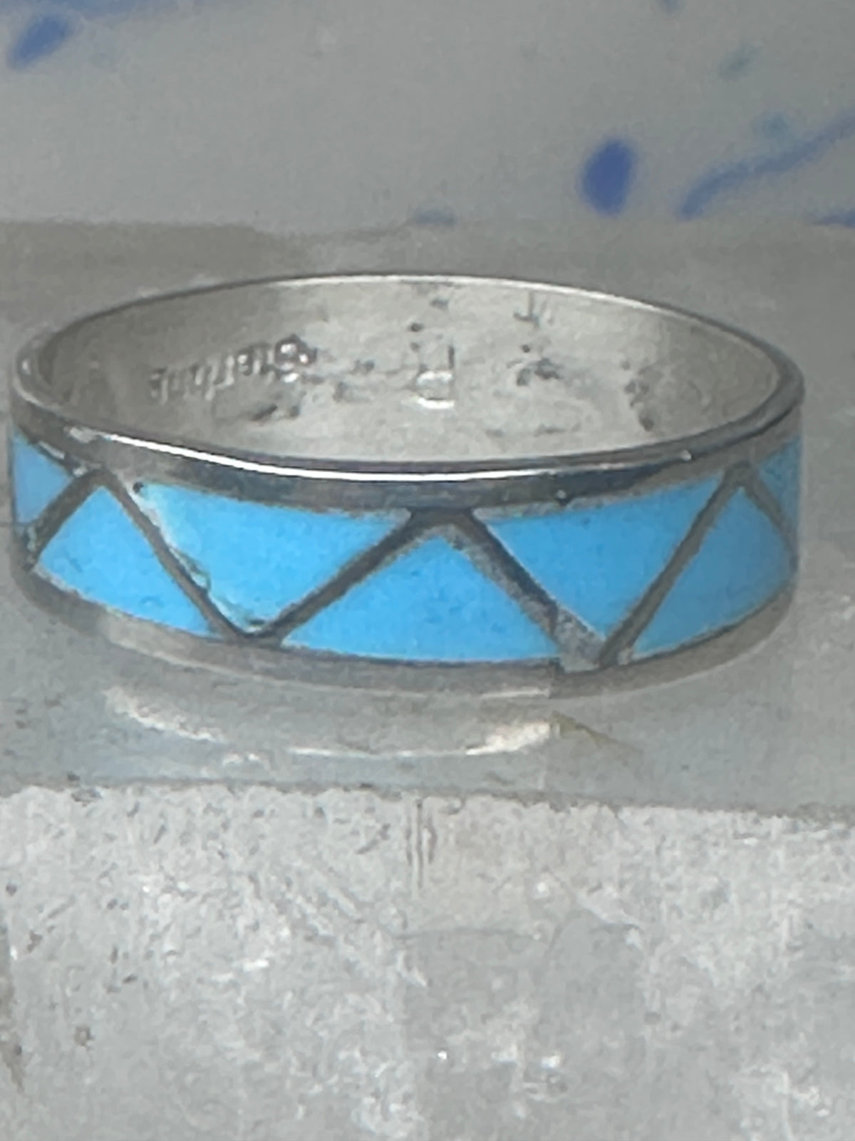 Vintage Sterling Silver Zuni Reconstituted Turquoise Inlay Band Ring Size 8.50 925