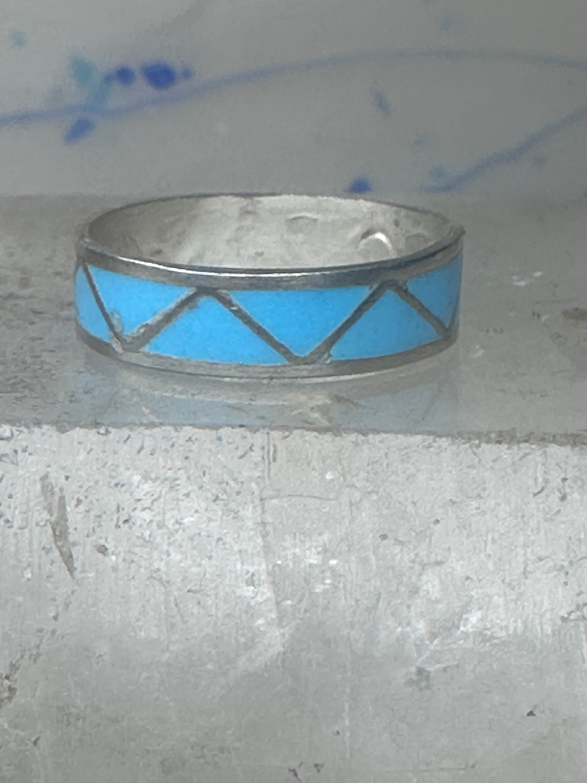 Vintage Sterling Silver Zuni Reconstituted Turquoise Inlay Band Ring Size 8.50 925