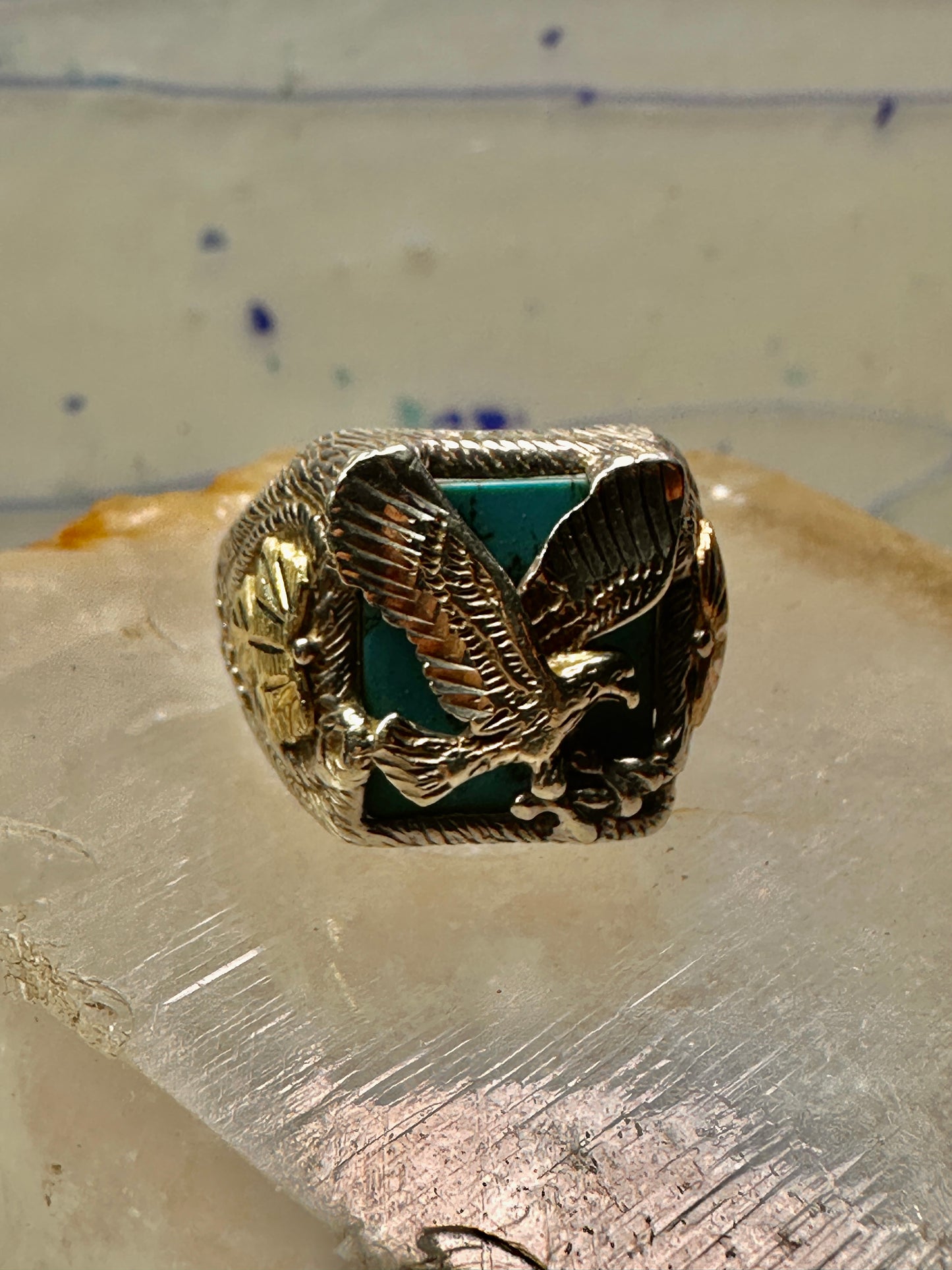 Black Hills Gold Turquoise ring eagle band size 10 sterling silver women men