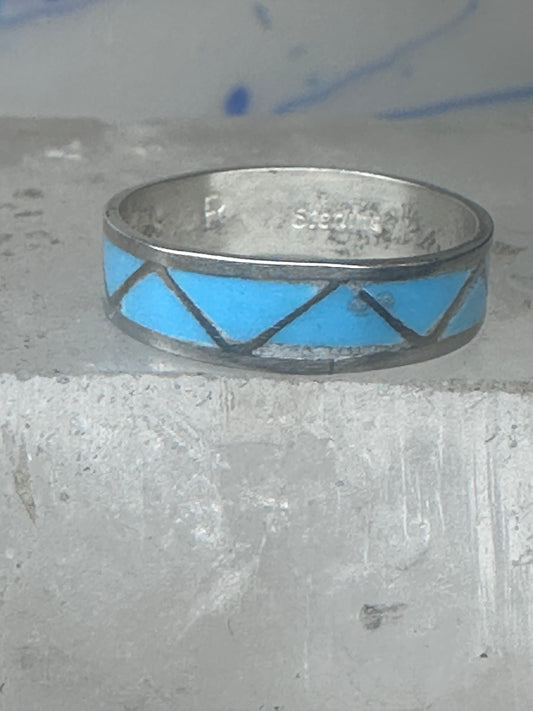 Vintage Sterling Silver Zuni Reconstituted Turquoise Inlay Band Ring Size 7.25 925