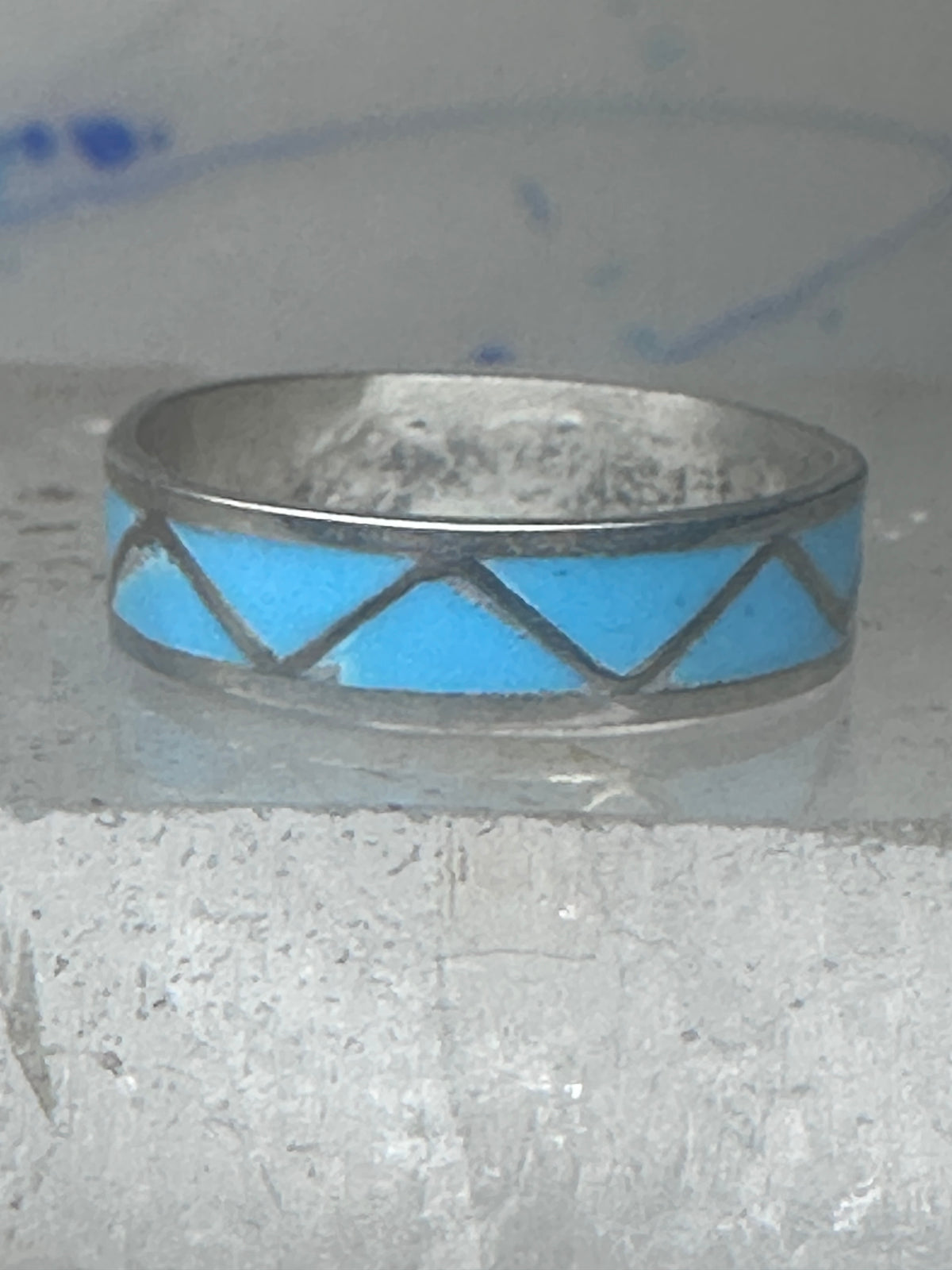Vintage Sterling Silver Zuni Reconstituted Turquoise Inlay Band Ring Size 7.25 925