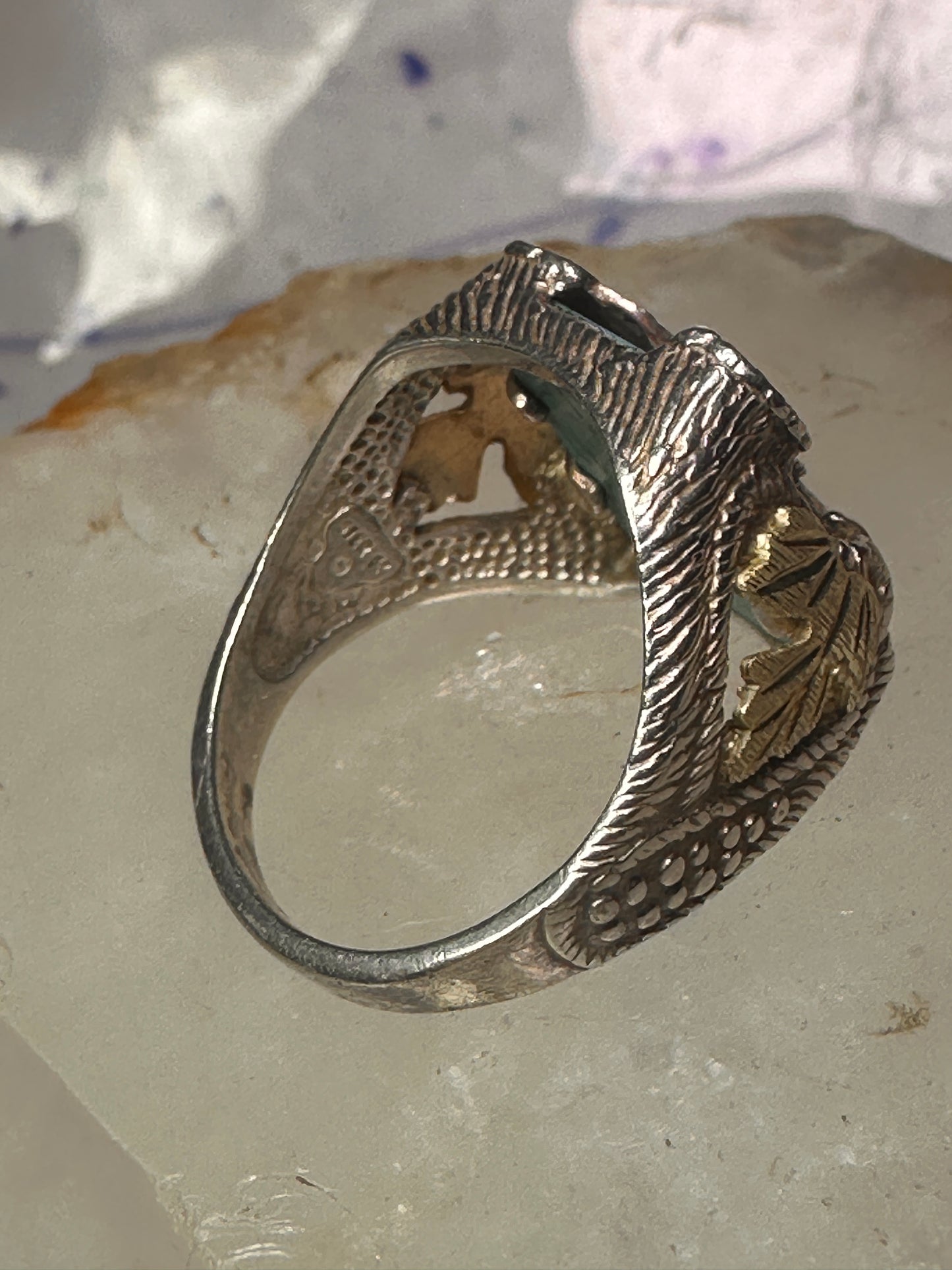 Black Hills Gold Turquoise ring eagle band size 10 sterling silver women men