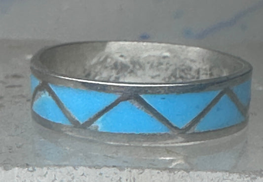 Vintage Sterling Silver Zuni Reconstituted Turquoise Inlay Band Ring Size 7.25 925