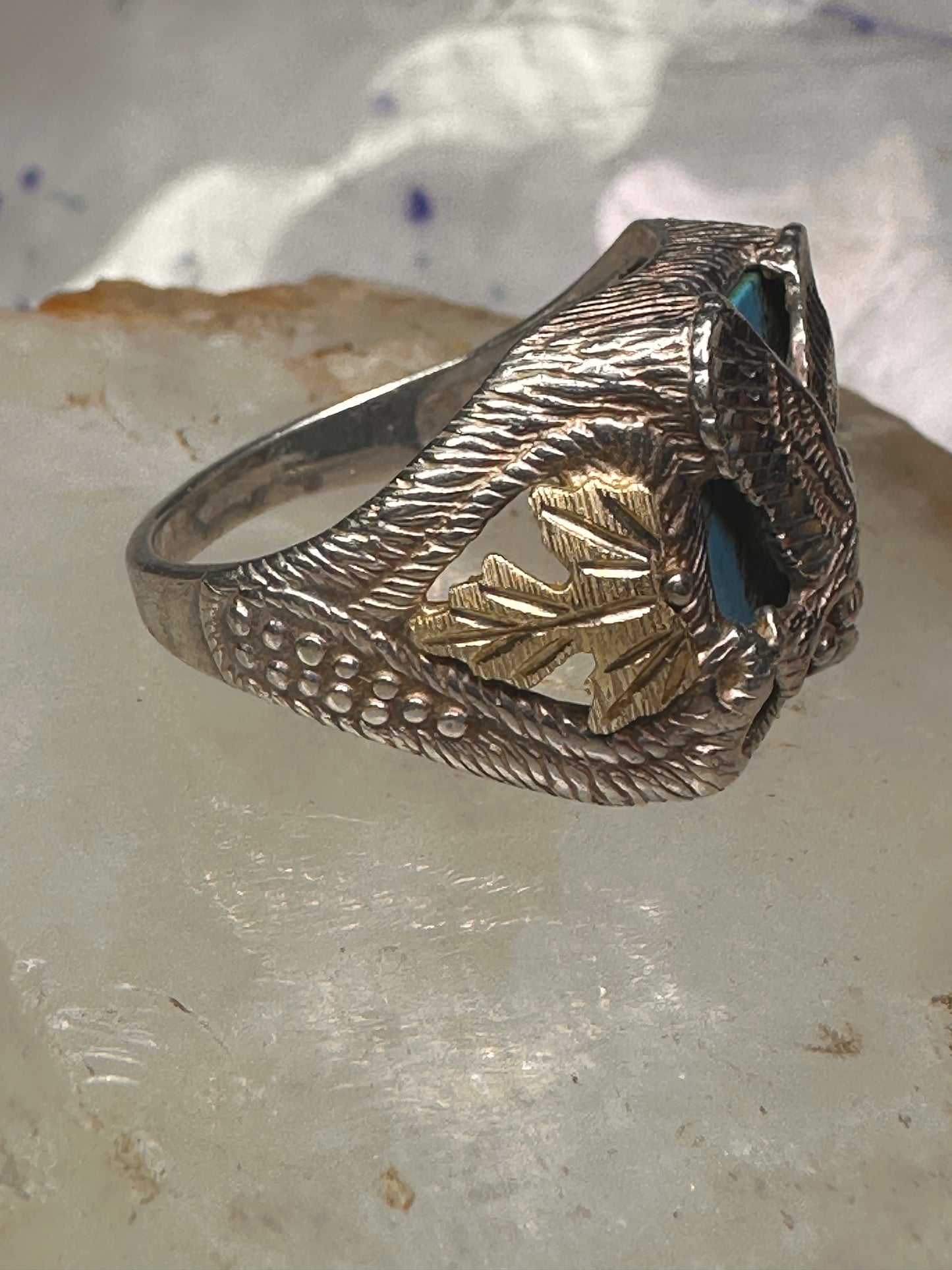 Black Hills Gold Turquoise ring eagle band size 10 sterling silver women men