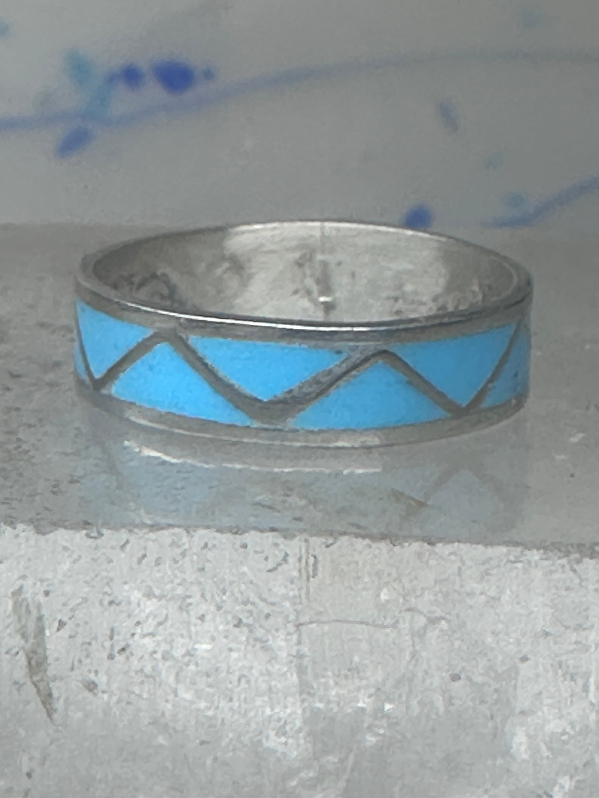 Vintage Sterling Silver Zuni Reconstituted Turquoise Inlay Band Ring Size 7.25 925