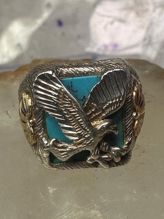 Black Hills Gold Turquoise ring eagle band size 10 sterling silver women men