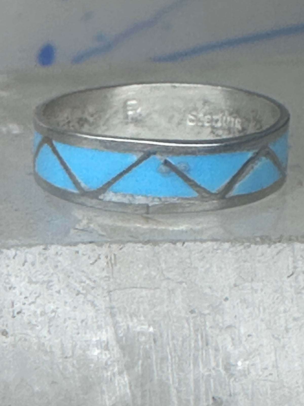 Vintage Sterling Silver Zuni Reconstituted Turquoise Inlay Band Ring Size 7.25 925