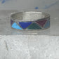 Vintage Sterling Silver Multi Stone Geometric Inlay Band Ring Size 6.50 925