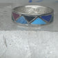 Vintage Sterling Silver Multi Stone Geometric Inlay Band Ring Size 6.50 925