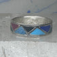 Vintage Sterling Silver Multi Stone Geometric Inlay Band Ring Size 6.50 925