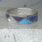 Vintage Sterling Silver Multi Stone Geometric Inlay Band Ring Size 6.50 925