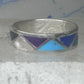 Vintage Sterling Silver Multi Stone Geometric Inlay Band Ring Size 6.50 925