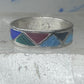 Vintage Sterling Silver Multi Stone Geometric Inlay Band Ring Size 6.50 925