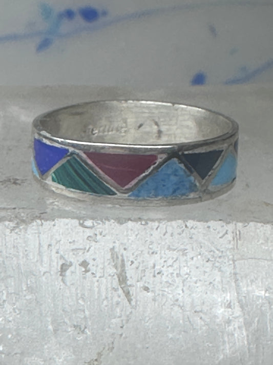 Vintage Sterling Silver Multi Stone Geometric Inlay Band Ring Size 6.50 925