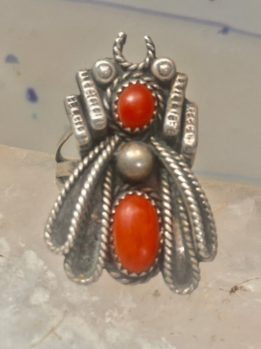 Navajo ring coral bug insect band size 6.25 sterling silver women