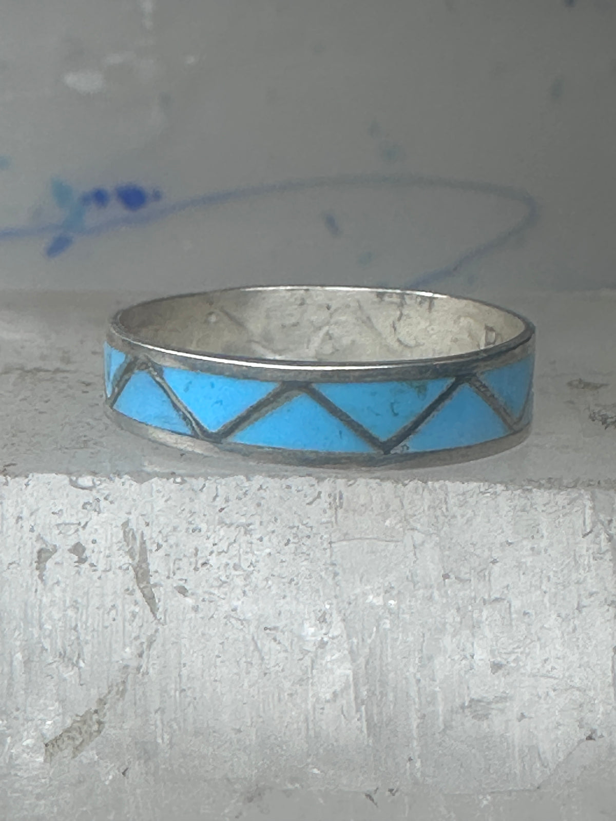 Vintage Sterling Silver Zuni Reconstituted Turquoise Inlay Band Ring Size 12 925