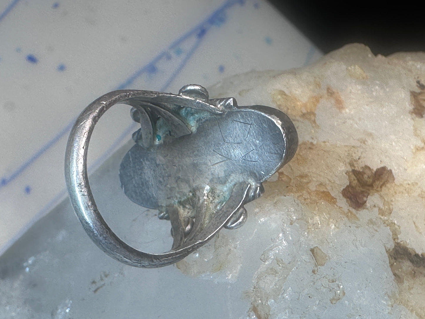 Navajo ring agate Long Petrified Wood Size 6 Vintage sterling silver women