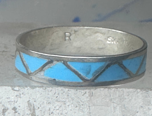 Vintage Sterling Silver Zuni Reconstituted Turquoise Inlay Band Ring Size 12 925