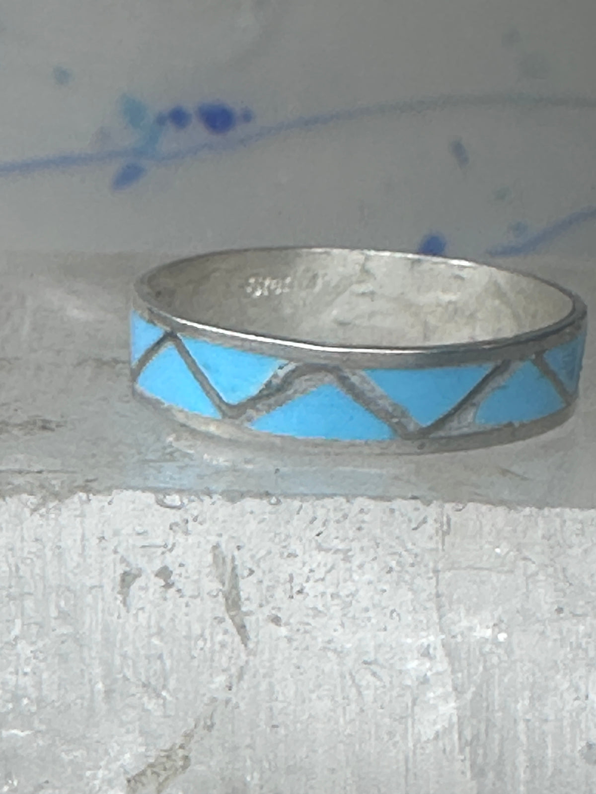 Vintage Sterling Silver Zuni Reconstituted Turquoise Inlay Band Ring Size 12 925