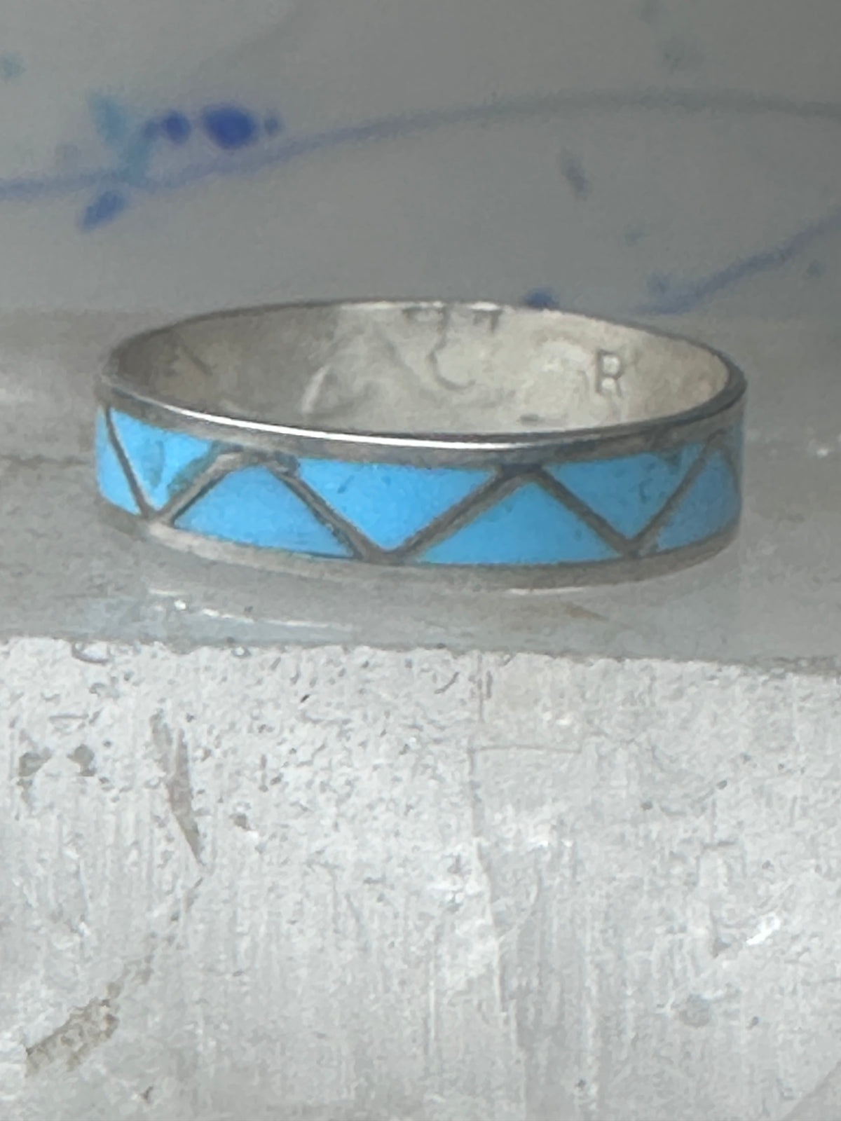 Vintage Sterling Silver Zuni Reconstituted Turquoise Inlay Band Ring Size 12 925