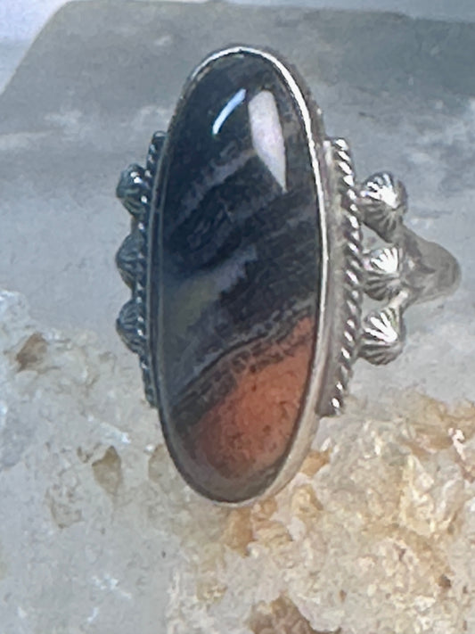Navajo ring agate Long Petrified Wood Size 6 Vintage sterling silver women
