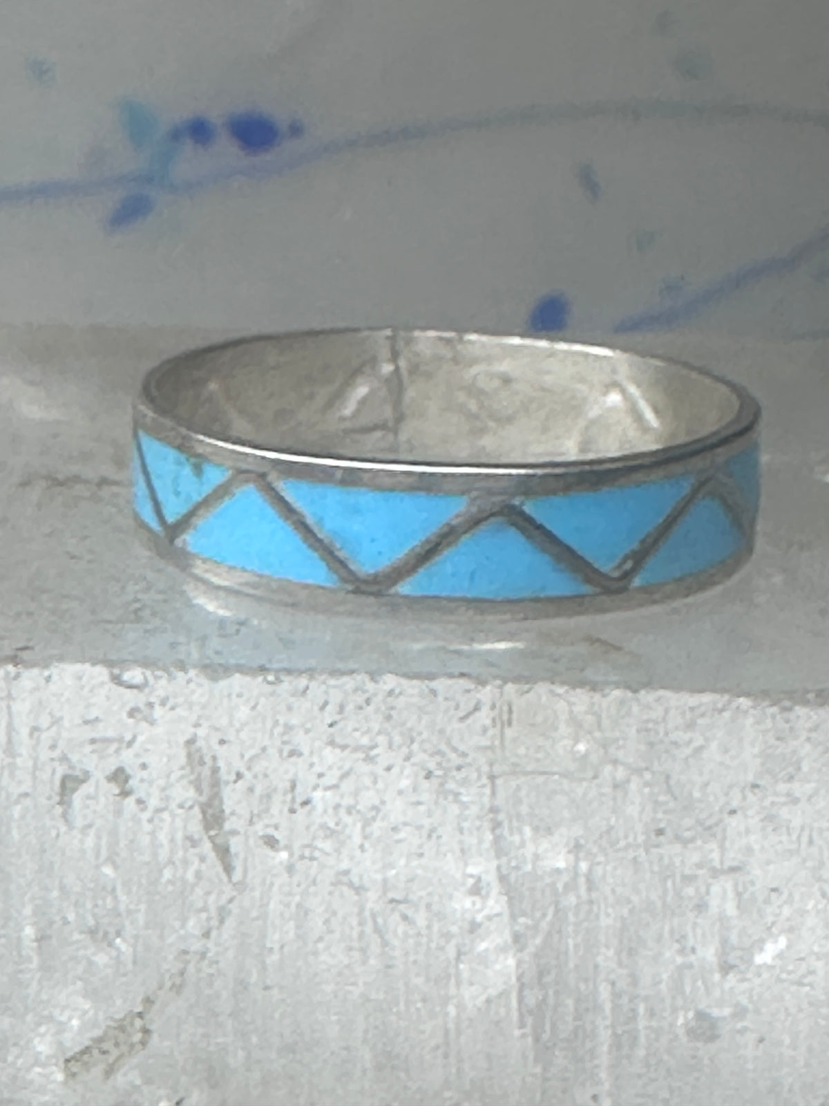 Vintage Sterling Silver Zuni Reconstituted Turquoise Inlay Band Ring Size 12 925