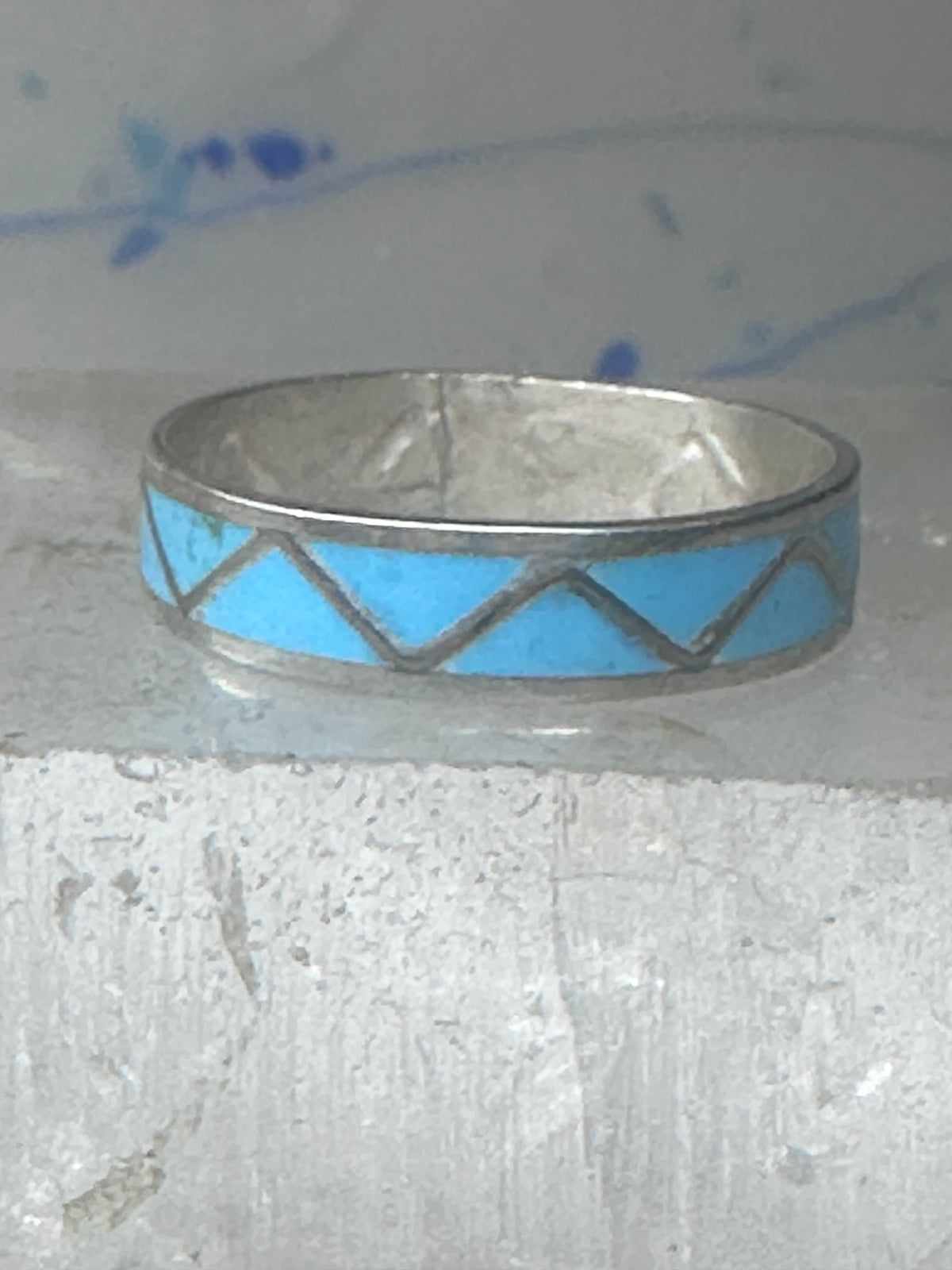 Vintage Sterling Silver Zuni Reconstituted Turquoise Inlay Band Ring Size 12 925