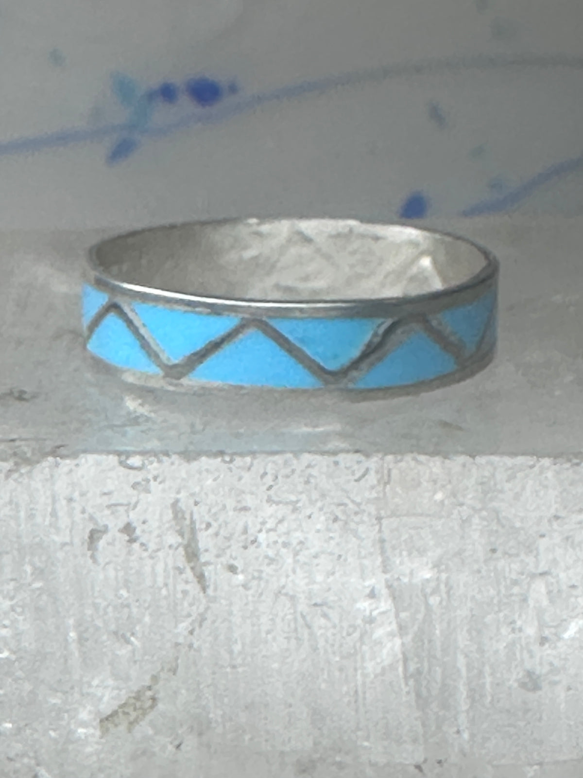 Vintage Sterling Silver Zuni Reconstituted Turquoise Inlay Band Ring Size 12 925