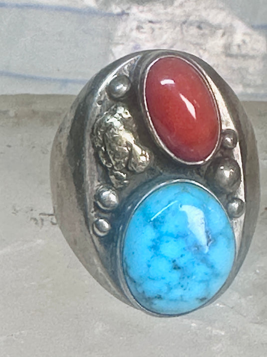 Navajo ring turquoise coral long Size 10.50 Vintage sterling silver men women